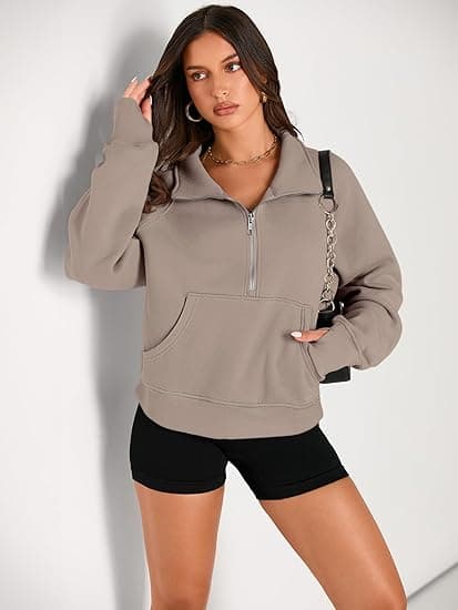 Sweatshirts Half Zip Cropped Pullover Fleece Quarter Zipper Hoodies